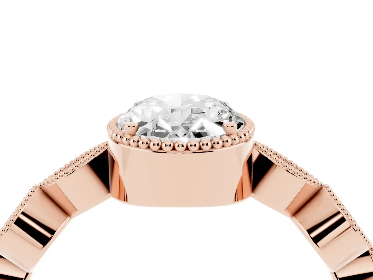 Oval Cut Diamond Vintage Milgrain Ring with Round Stations Rose gold