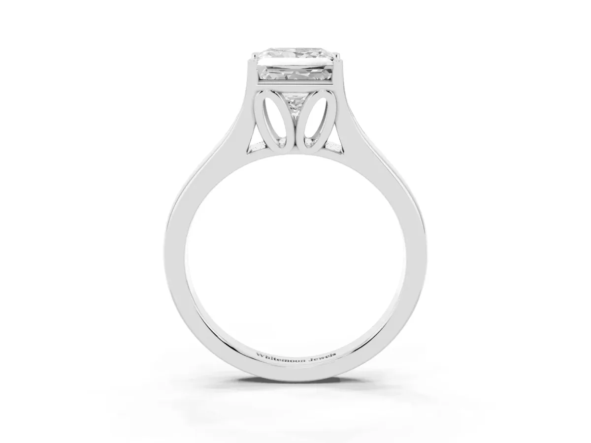Princess Cut Solitaire Diamond Ring with Cathedral Band and Four-Prong Setting Silver