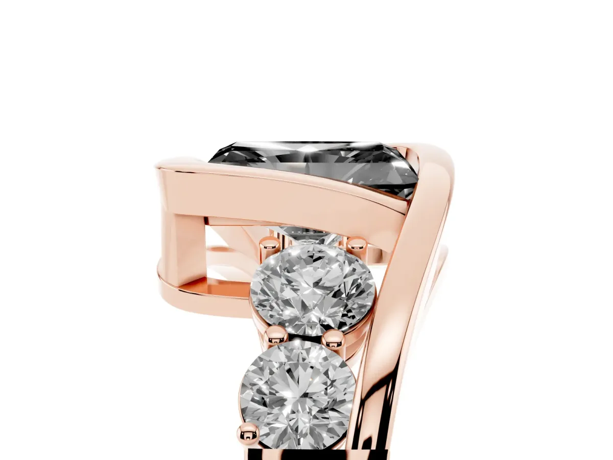 Fancy Black Bezel Set Radiant Cut Diamond Bypass Ring with Round Accents Rose gold