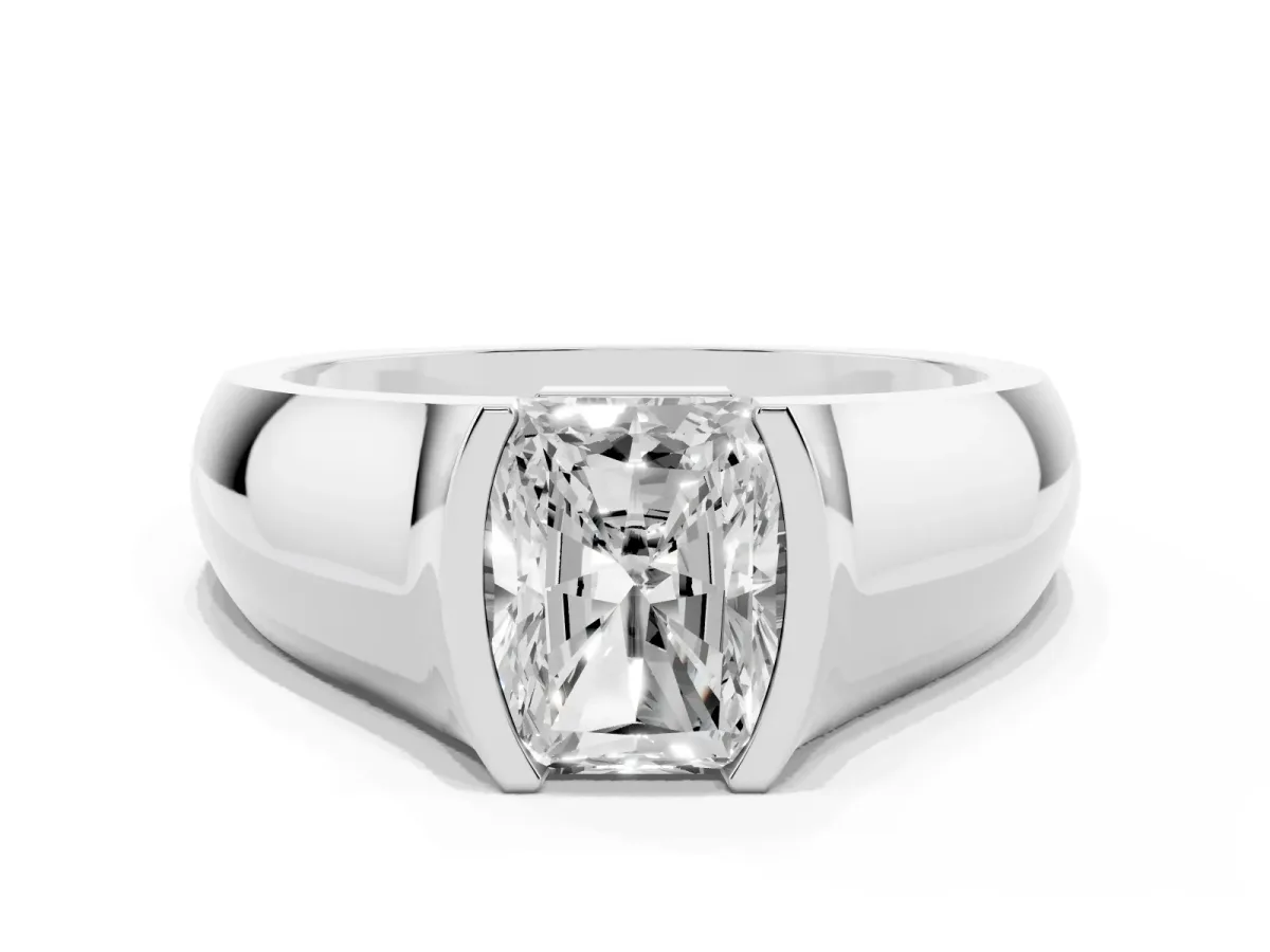 Radiant Cut Solitaire Bezel Set Diamond Ring with Wide Band Platinum