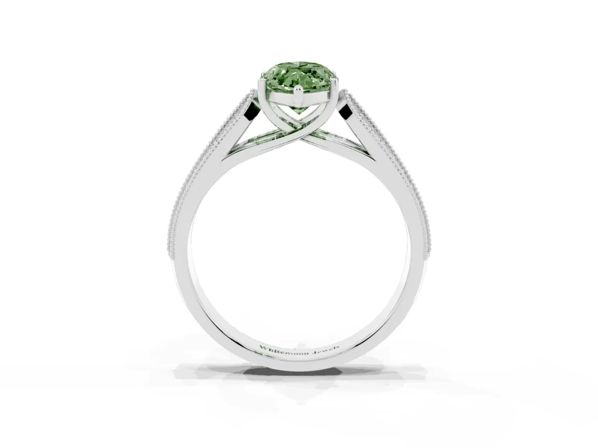 Fancy Green Marquise Cut Cut Pave Split Shank Engagement Ring with Four-Prong Setting White gold