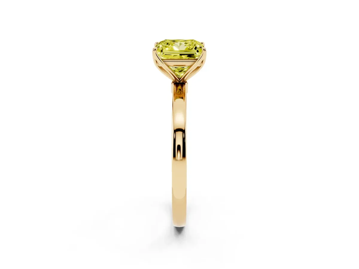 Fancy Yellow Princess Cut Diamond Solitaire Ring with Thin Band and Prong Setting Yellow gold