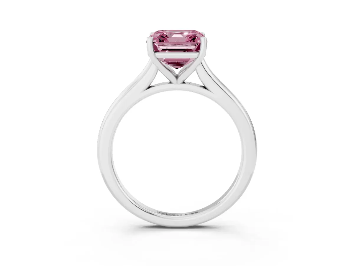 Fancy Pink Asscher Cut Cut Solitaire Ring with Cathedral Band and Four-Prong Setting Platinum