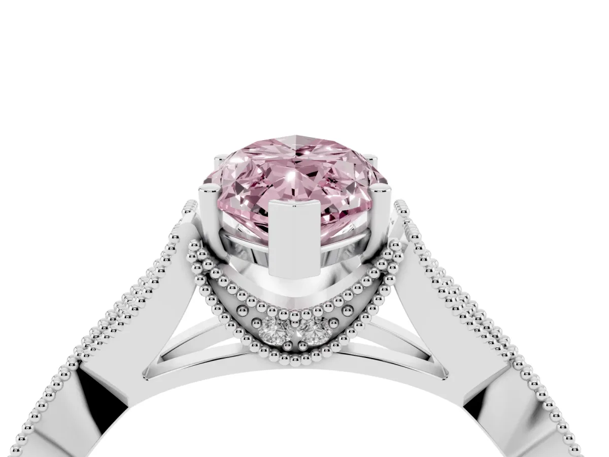 Fancy Pink Marquise Cut Cut Diamond Twisted Band with Milgrain Pave Setting and Four-Prong Setting Silver
