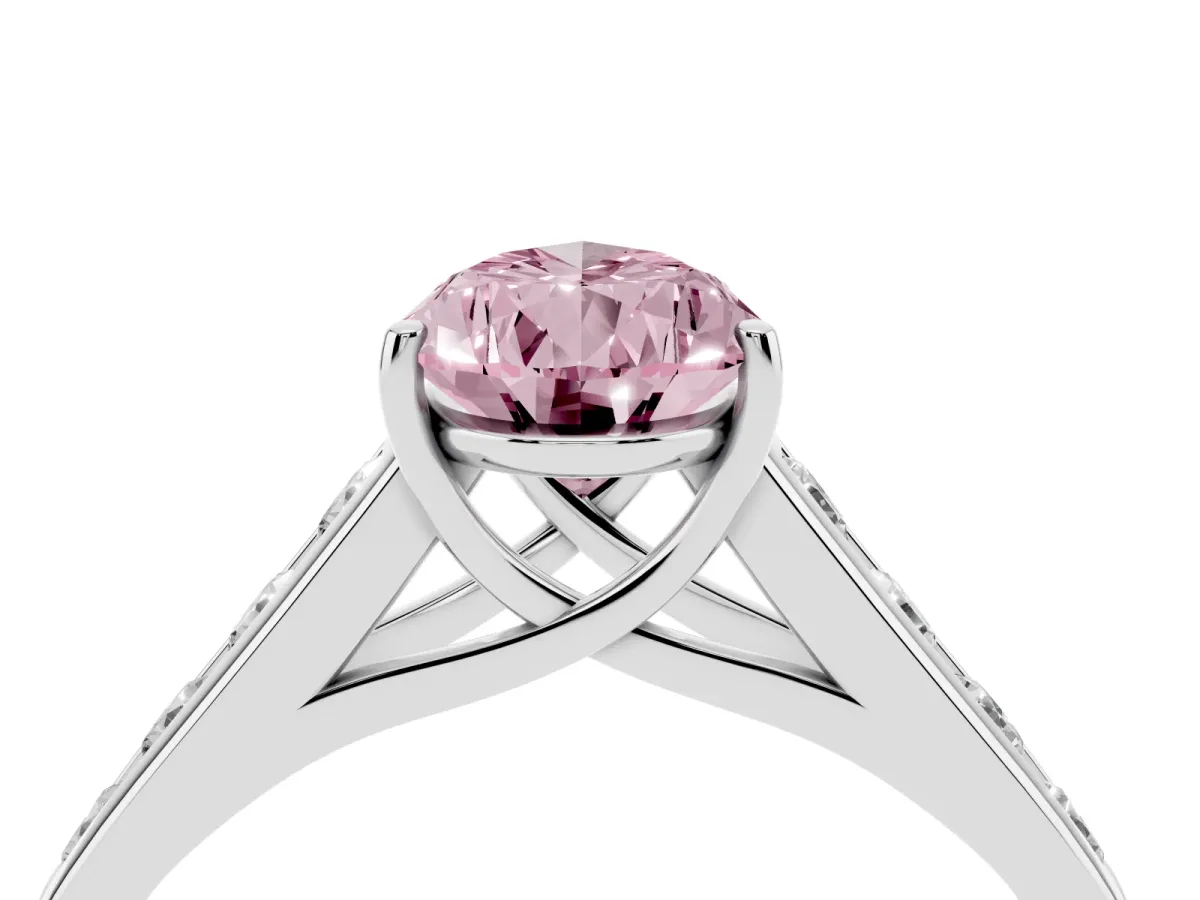 Fancy Pink Pear Cut Solitaire Channel-Set Diamond Engagement Ring with Four-Prong Setting Silver