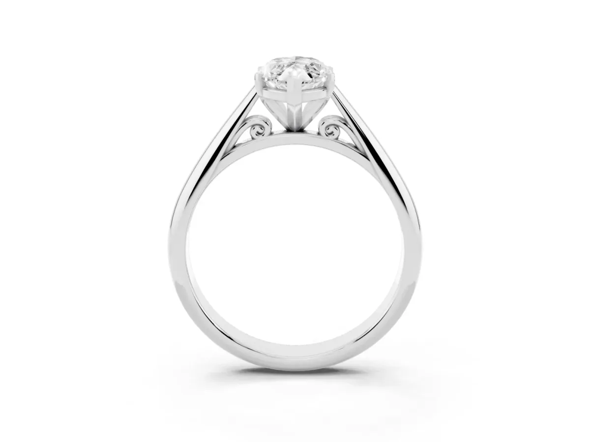 Marquise Cut Diamond Solitaire Engagement Ring with Cathedral Setting and Four-Prong Mount Platinum