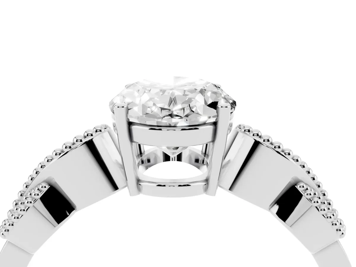 Oval Cut Solitaire Milgrain Leaf Band with Prong Setting Silver
