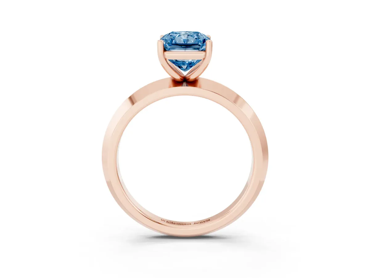 Fancy Blue Radiant Cut Cut Solitaire Engagement Ring with Flat Band and Four-Prong Setting Rose gold