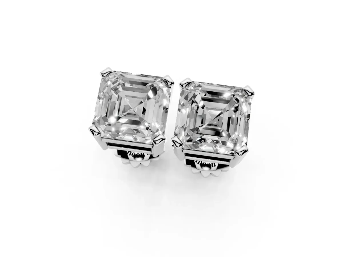 Asscher Cut Diamond Stud Earrings Platinum
