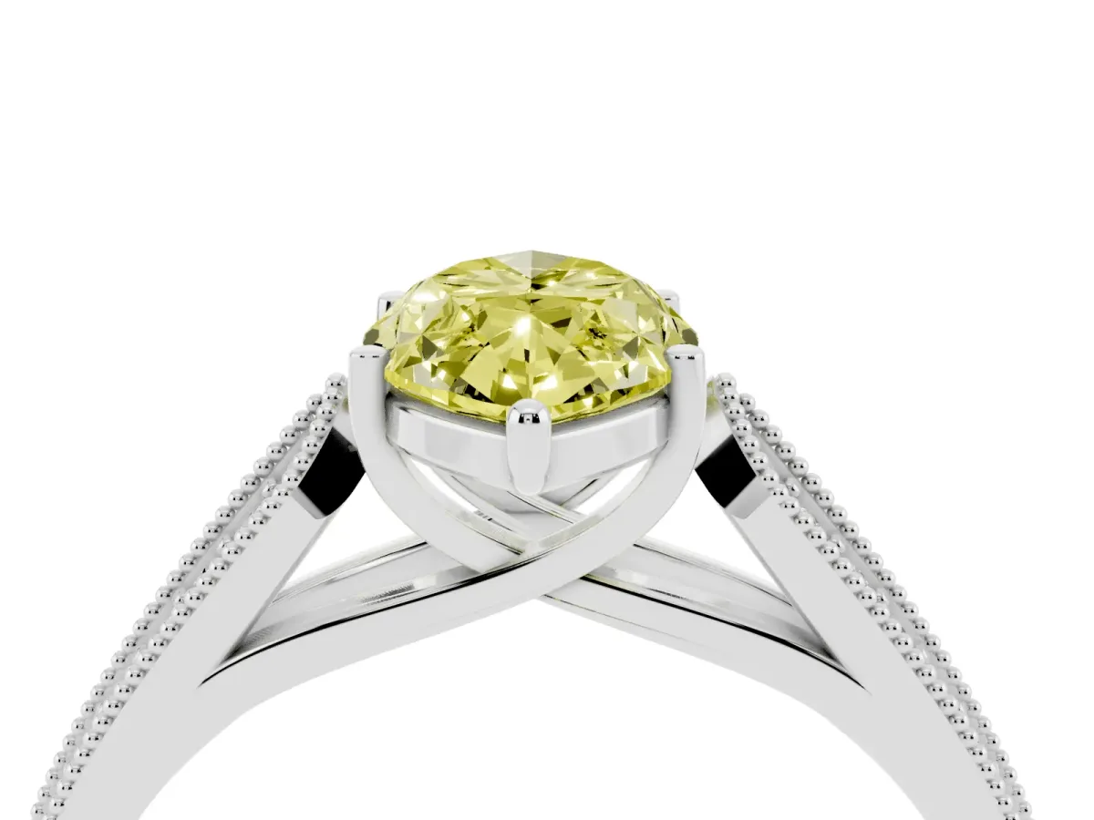 Fancy Yellow Marquise Cut Cut Pave Split Shank Engagement Ring with Four-Prong Setting White gold