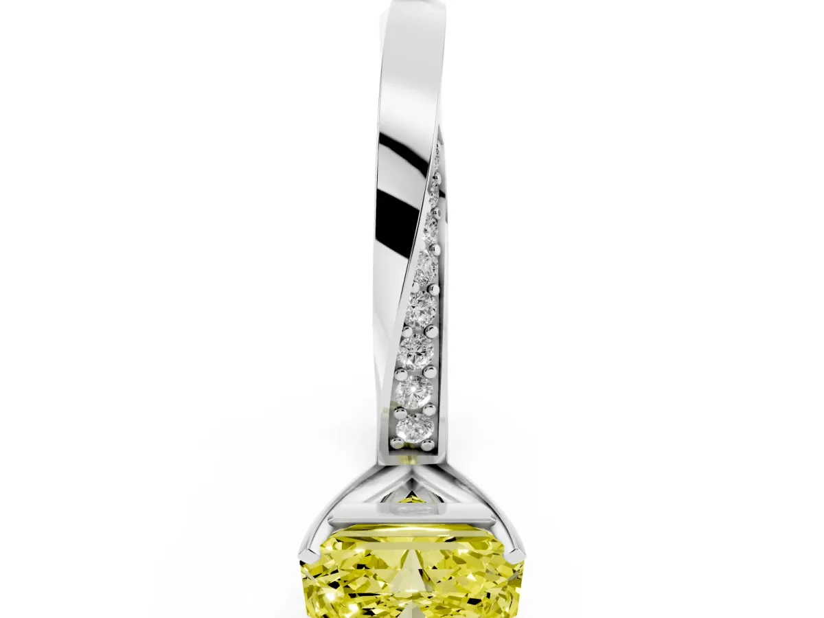 Fancy Yellow Radiant Cut Diamond Engagement Ring with Side Stone Accents and Four-Prong Setting Silver