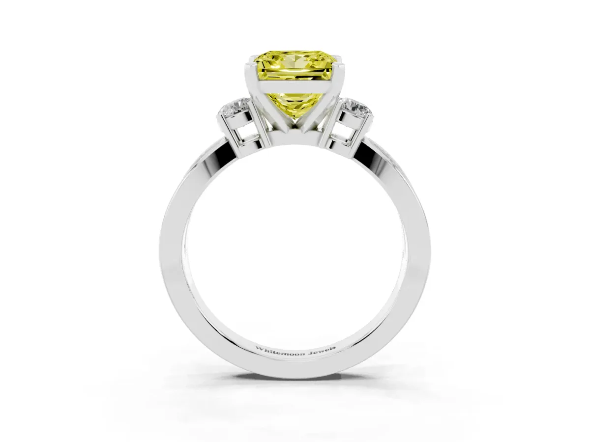 Fancy Yellow Three-Stone Princess Cut Cut Diamond Twist Band with Prong Setting Silver