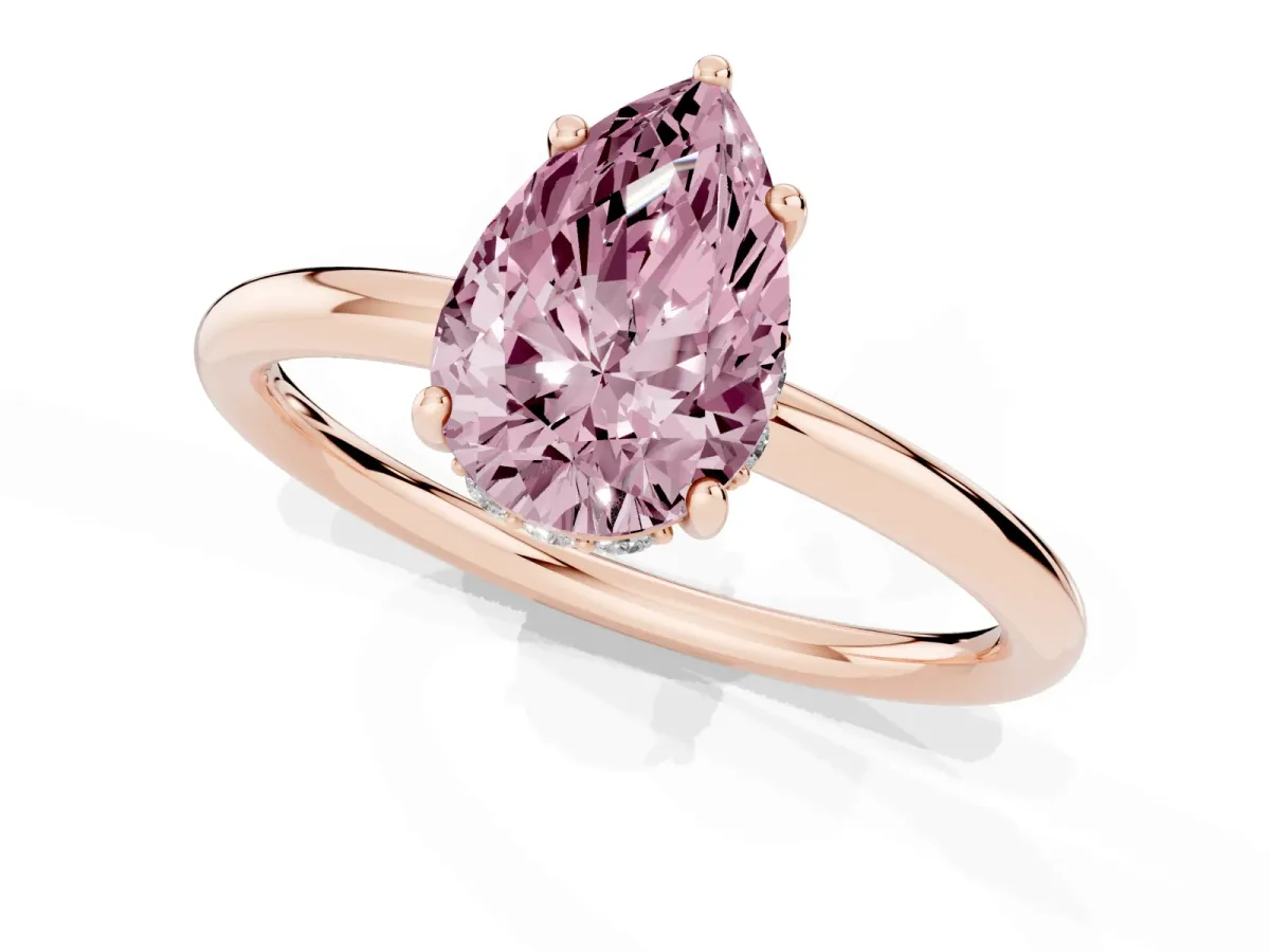Fancy Pink Pear Cut Solitaire Diamond Ring with a Classic Band and Four-Prong Setting Rose gold