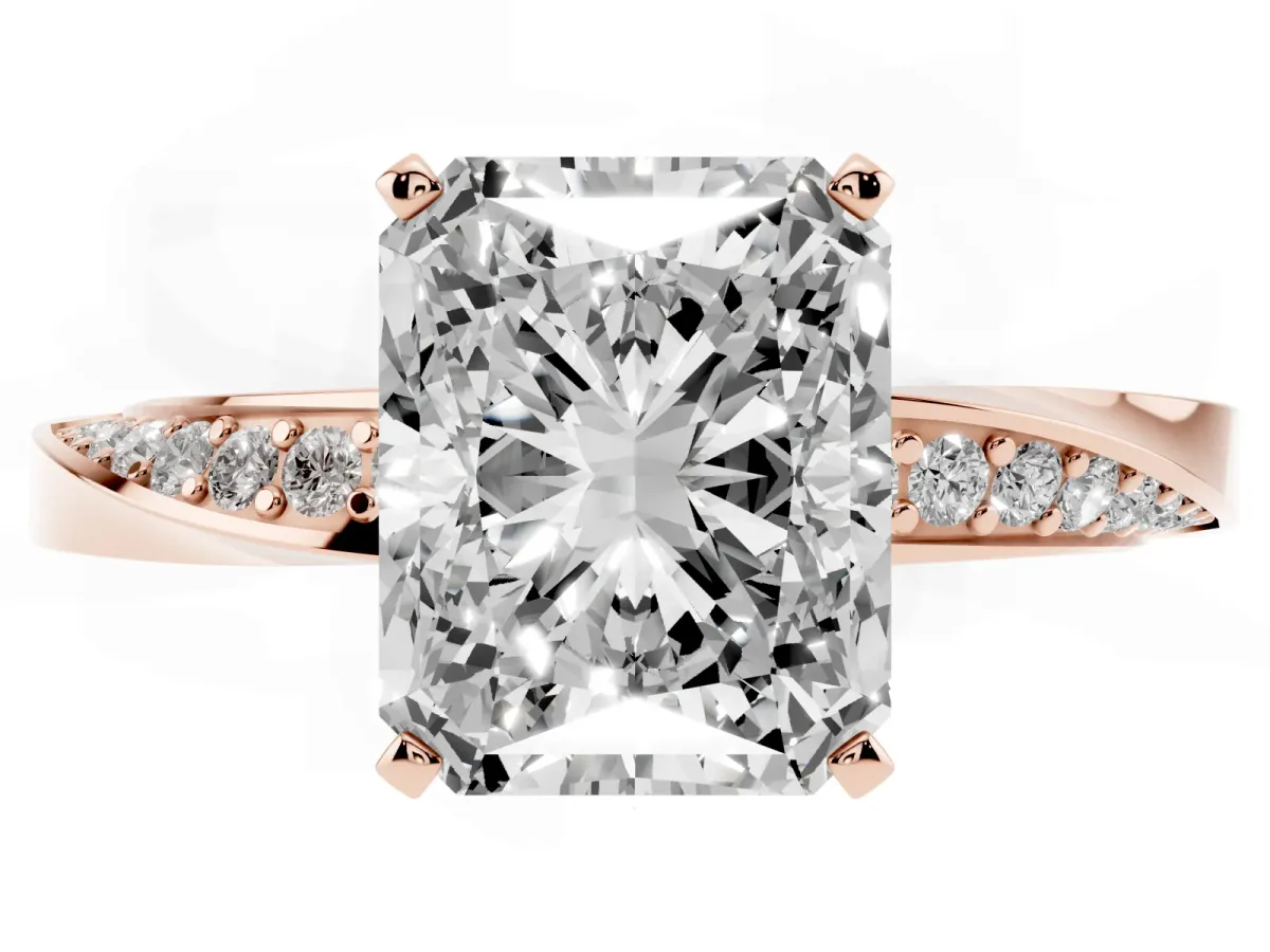 Radiant Cut Diamond Engagement Ring with Side Stone Accents and Four-Prong Setting Rose gold