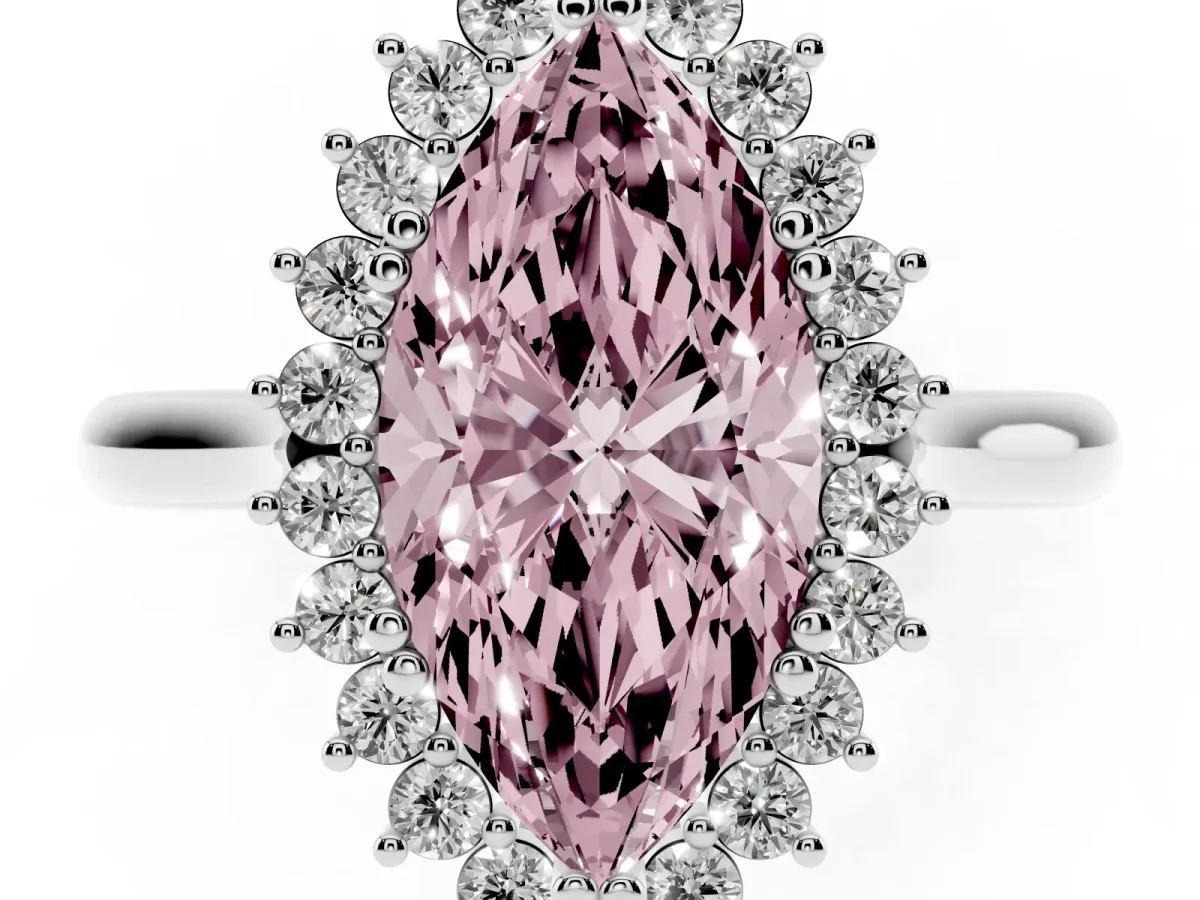 Fancy Pink Marquise Cut Cut Diamond Halo Ring with Solitaire Band and Prong Setting Platinum