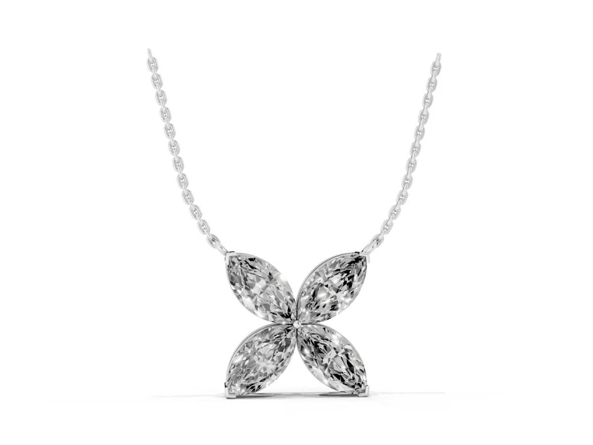 Four-Prong Marquise Diamond Flower Pendant White gold