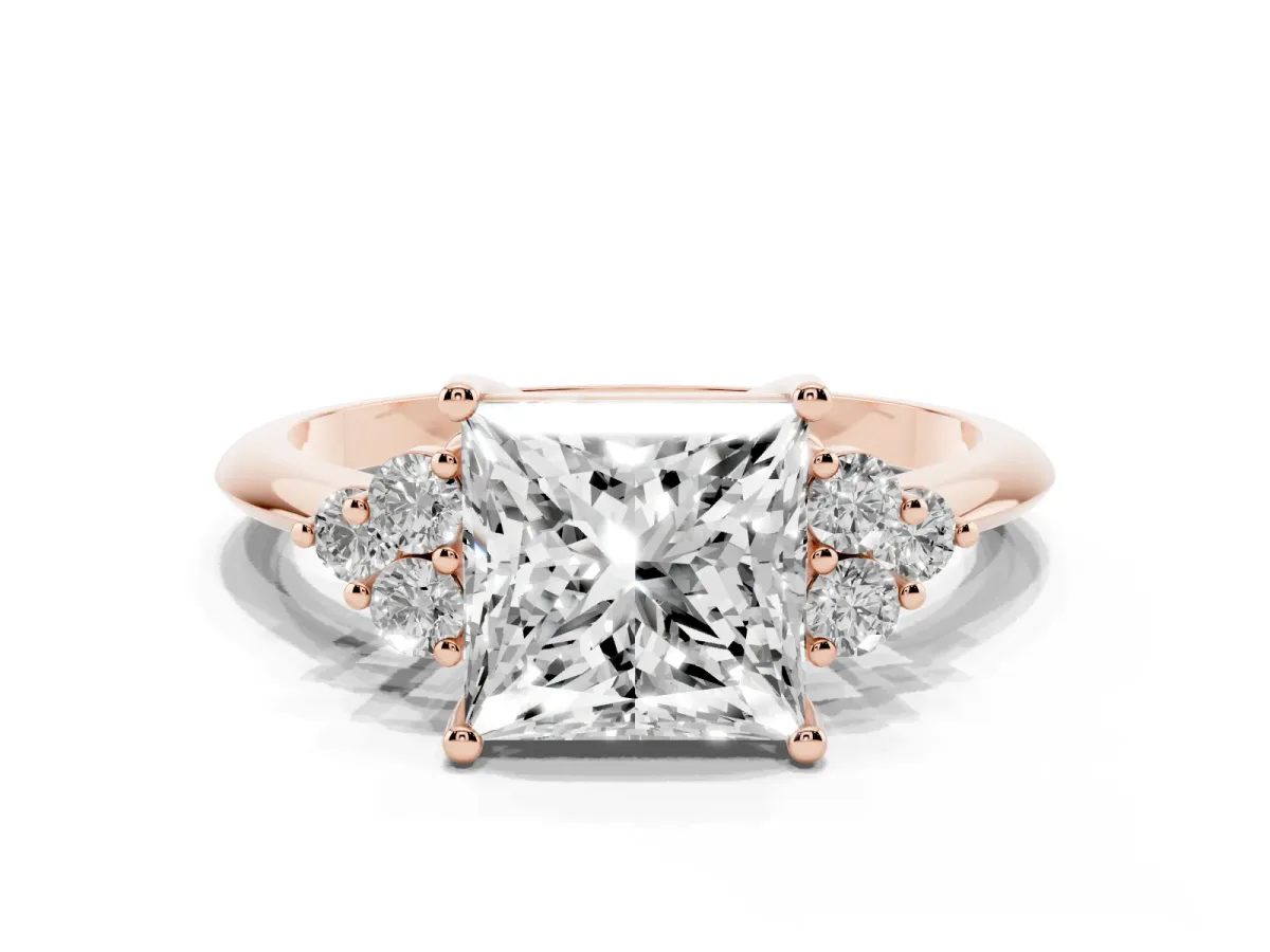 Princess Cut Cut Diamond Cluster Ring with Solitaire Band and Four-Prong Setting Rose gold