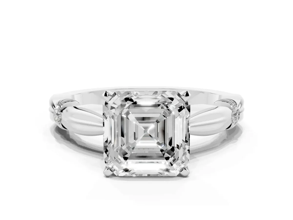 Asscher Cut Solitaire Diamond Twisted Band with Four-Prong Setting Silver