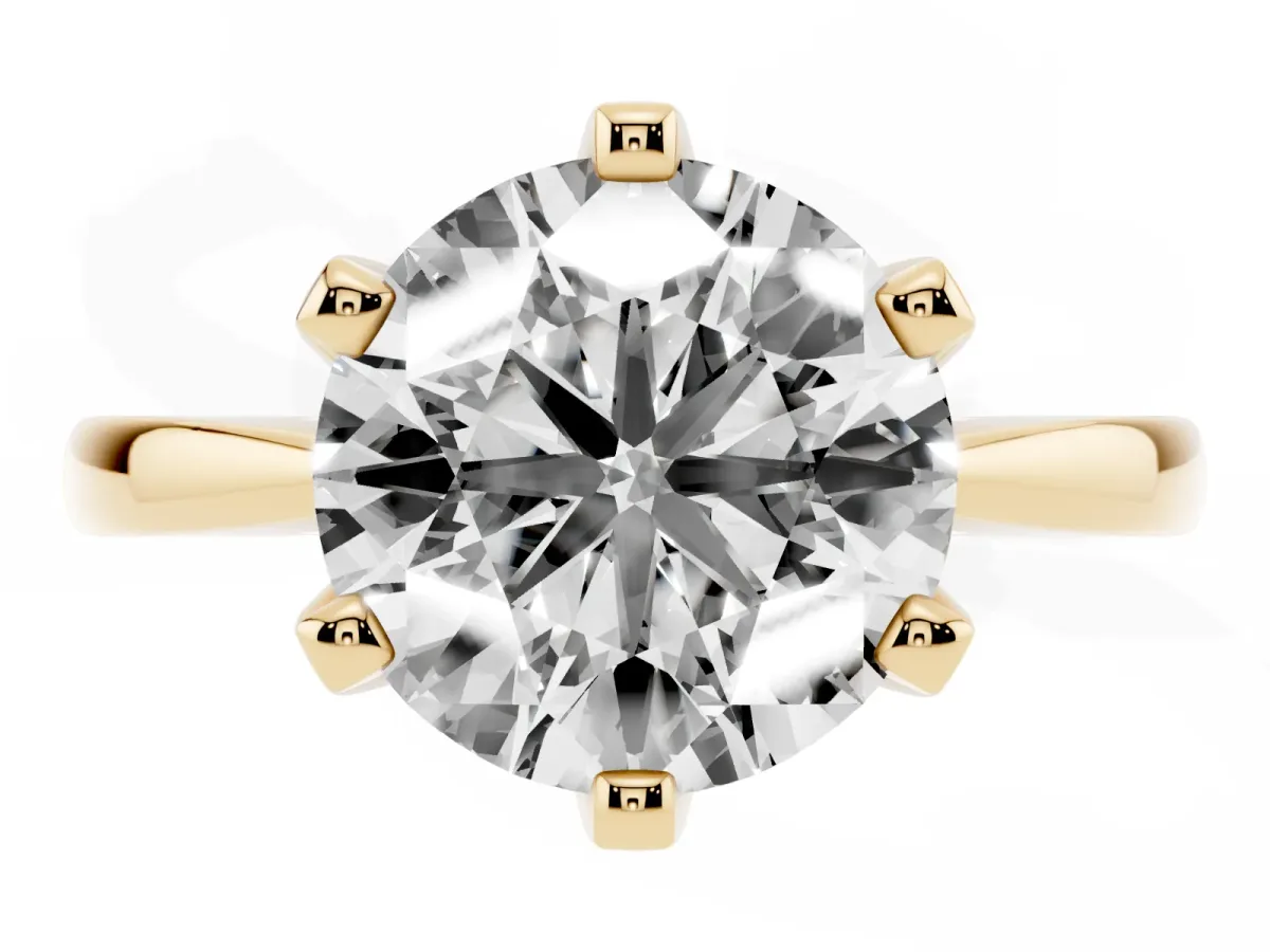 Round Cut Solitaire Engagement Ring with Six-Prong Setting and Tapered Band Yellow gold