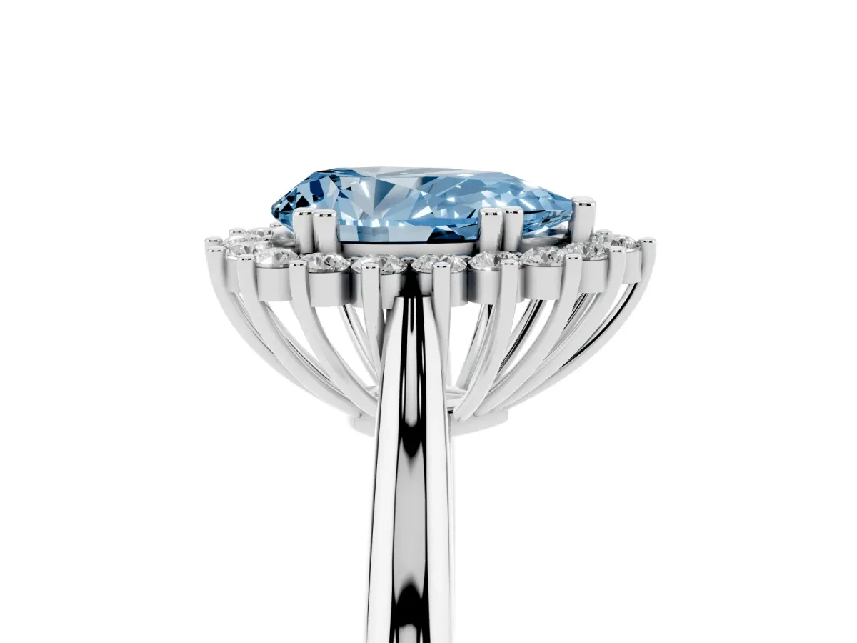 Fancy Blue Pear Cut Cut Diamond Halo Ring with Solitaire Band and Prong Setting Platinum