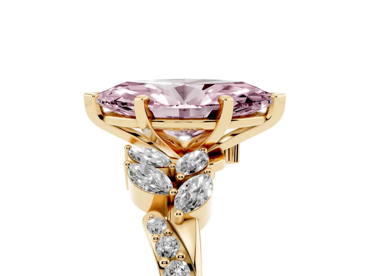 Fancy Pink Marquise Cut Solitaire Marquise Twist Band with Six-Prong Setting Yellow gold