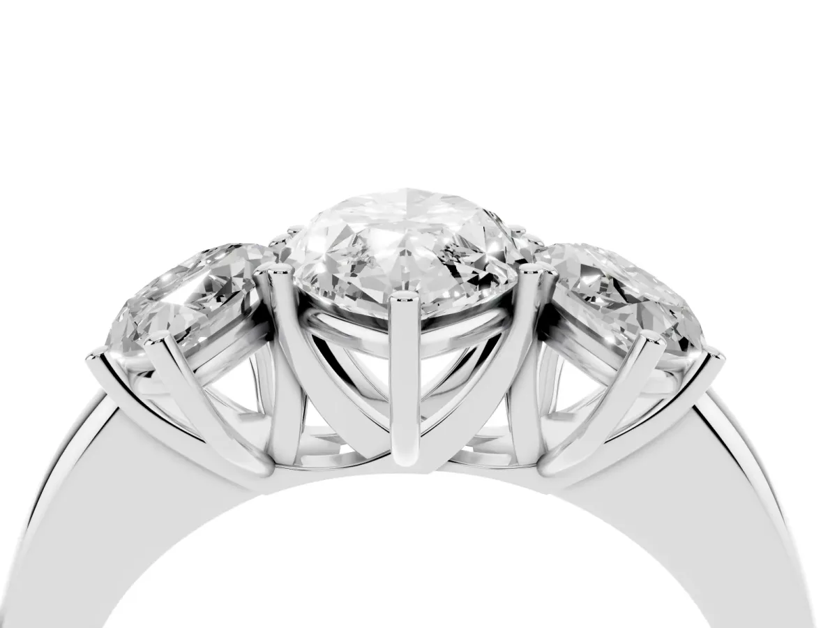 Marquise Cut Diamond Three-Stone Ring with Four-Prong Setting and Classic Band Silver