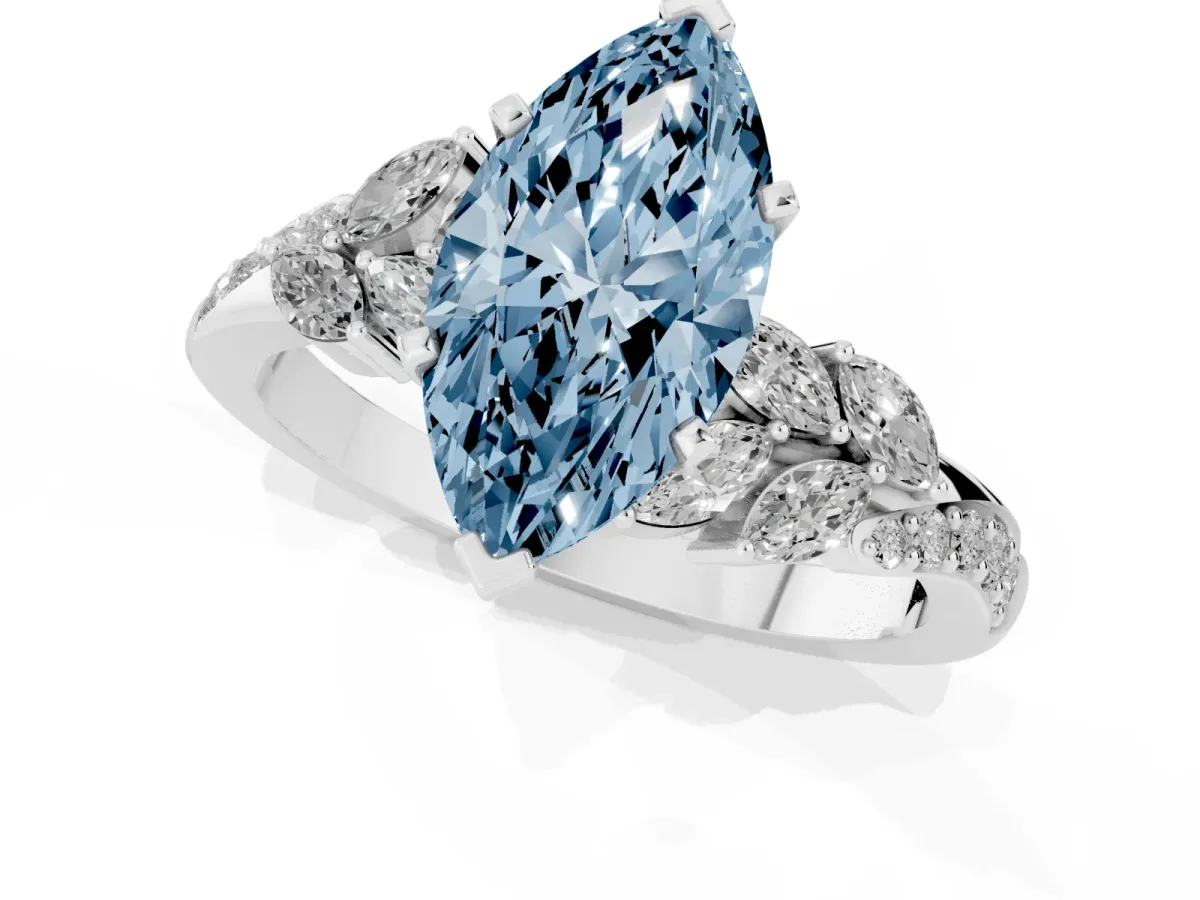 Fancy Blue Marquise Cut Solitaire Marquise Twist Band with Six-Prong Setting Silver