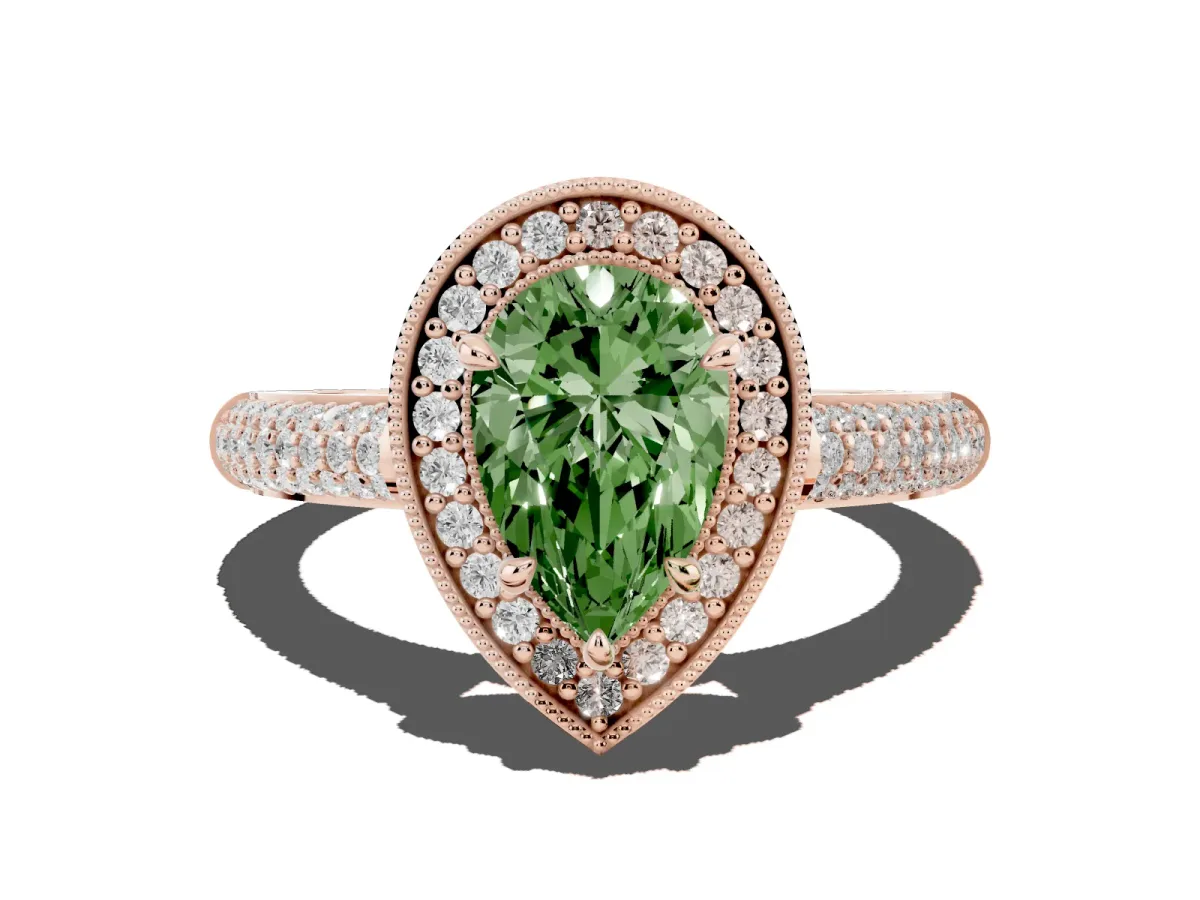 Fancy Green Pear Cut Cut Halo Diamond Pave Band with Four-Prong Setting Rose gold