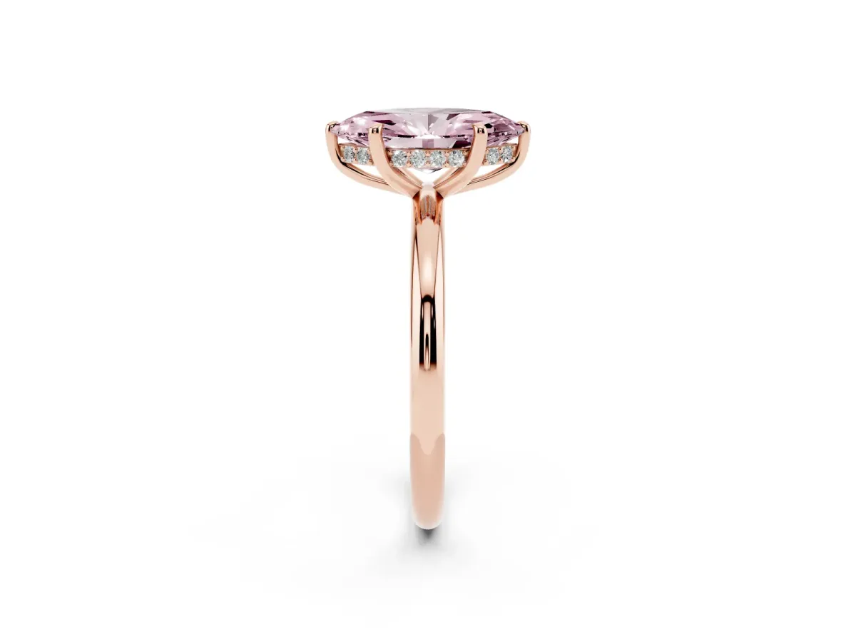 Fancy Pink Marquise Cut Diamond Solitaire Ring with Thin Band and Four-Prong Setting Rose gold
