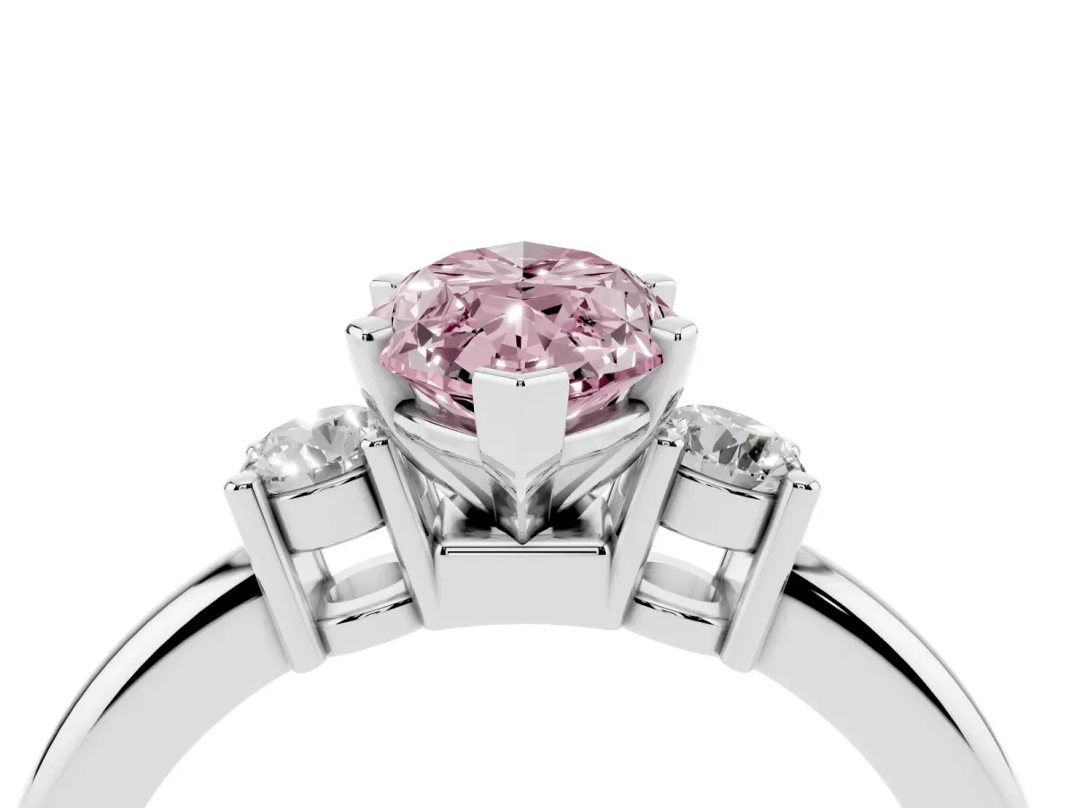 Fancy Pink Three-Stone Marquise Cut Cut Diamond Solitaire with Prong Setting and Classic Band Silver