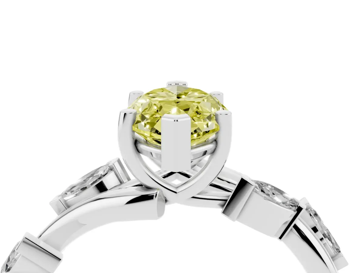 Fancy Yellow Marquise Cut Solitaire Twisted Band Marquise Accent Prong Setting Ring Silver