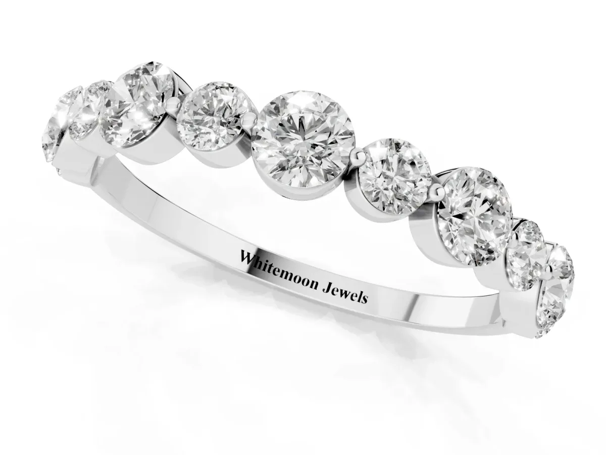 Round Diamond Scalloped Prong Set Eternity Band Platinum