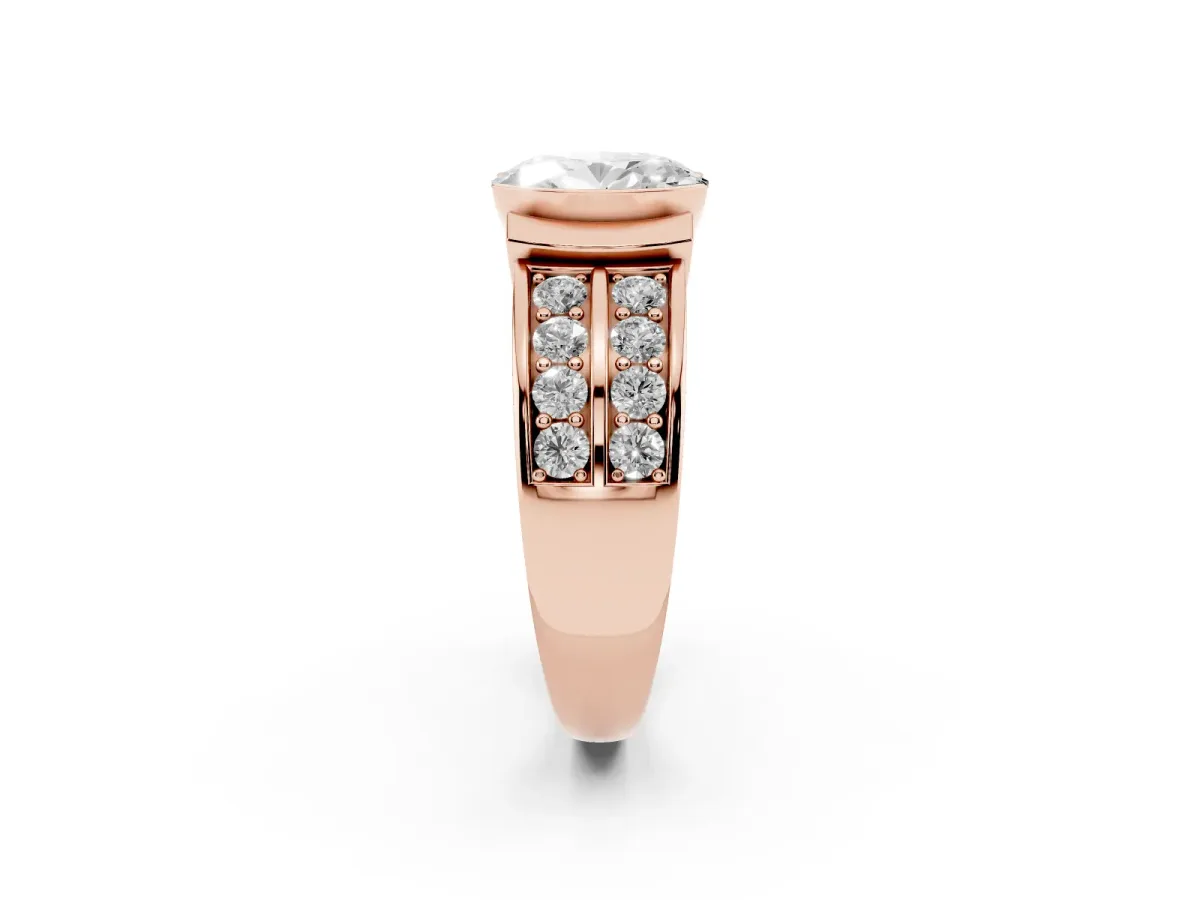 Oval Cut Brilliant Diamond Channel Set Wide Band Ring with Bezel Setting Rose gold