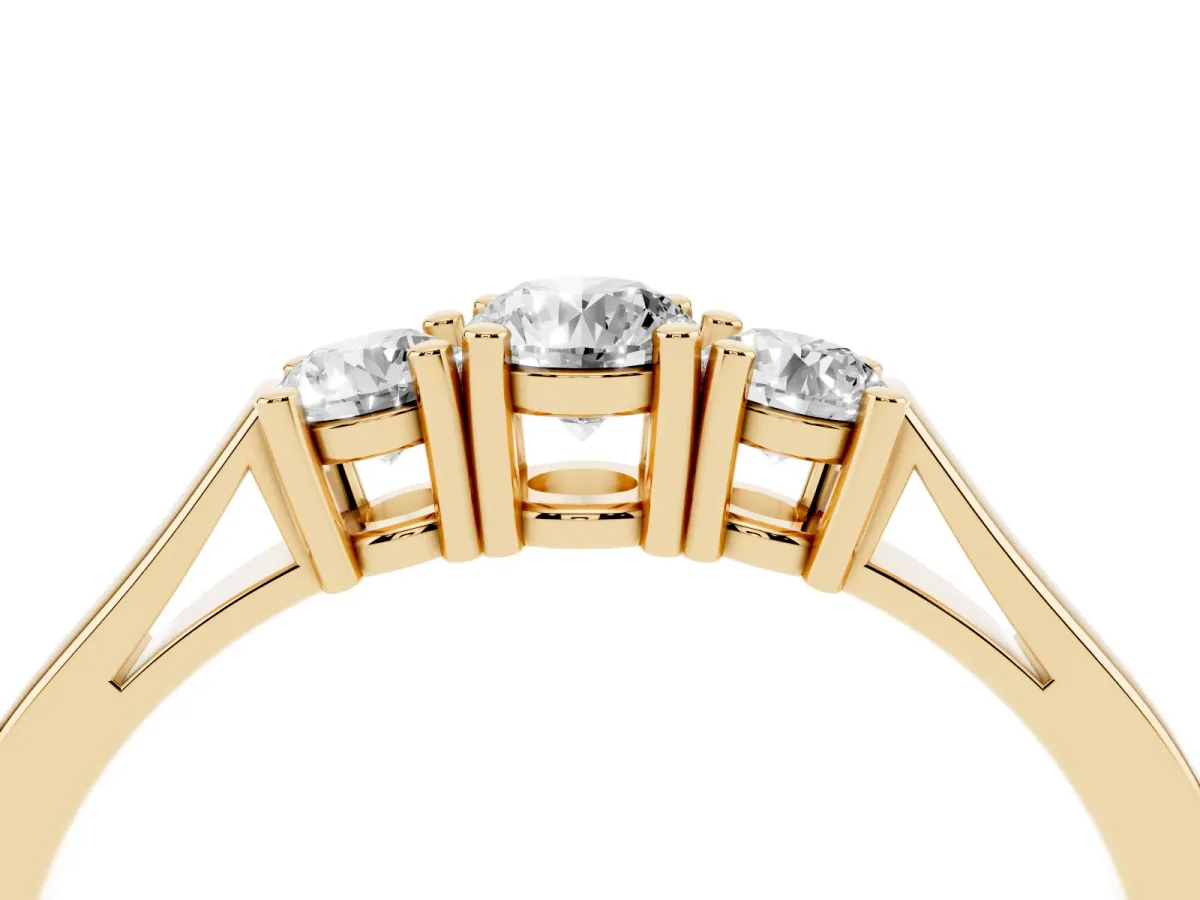 Three-Stone Round Cut Diamond Channel Set Band with Prong Setting Yellow gold
