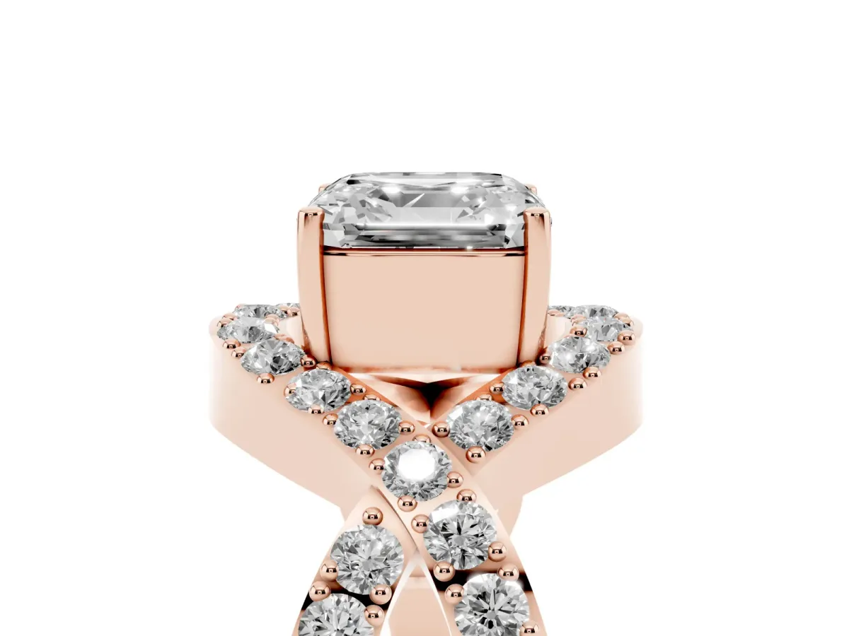 Asscher Cut Solitaire Twist Band Pavé Diamond Engagement Ring Rose gold