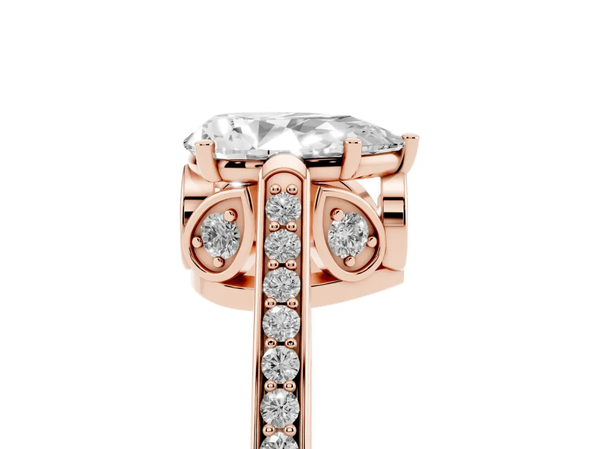 Pear Cut Cut Cathedral Pave Diamond Engagement Ring with Six-Prong Setting Rose gold