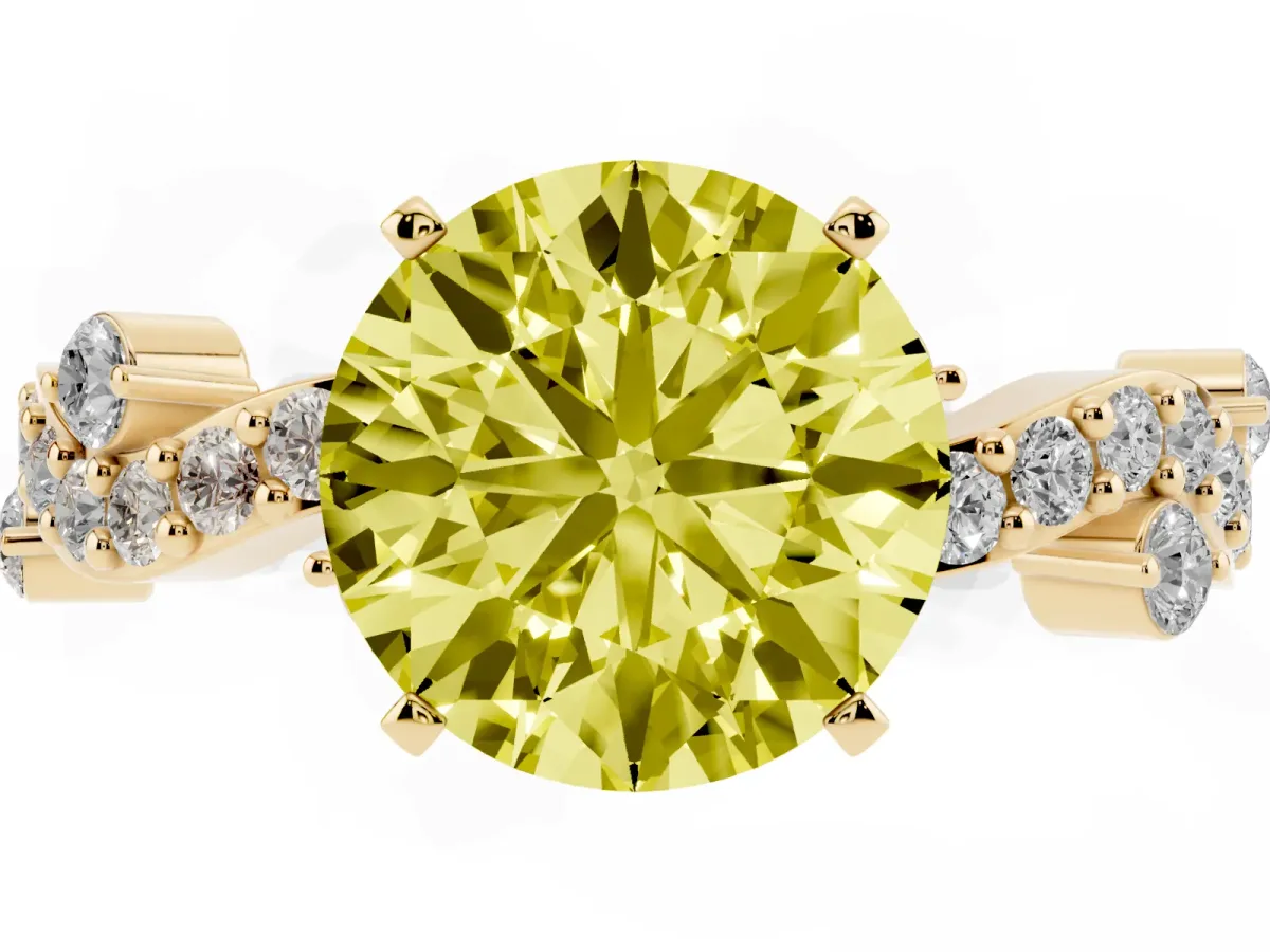 Fancy Yellow Round Cut Cut Solitaire Diamond Twisted Band with Pave Setting Yellow gold