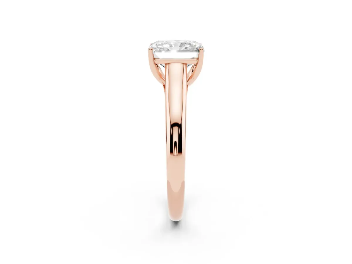 Radiant Cut Solitaire Engagement Ring with Tapered Band and Four-Prong Setting Rose gold
