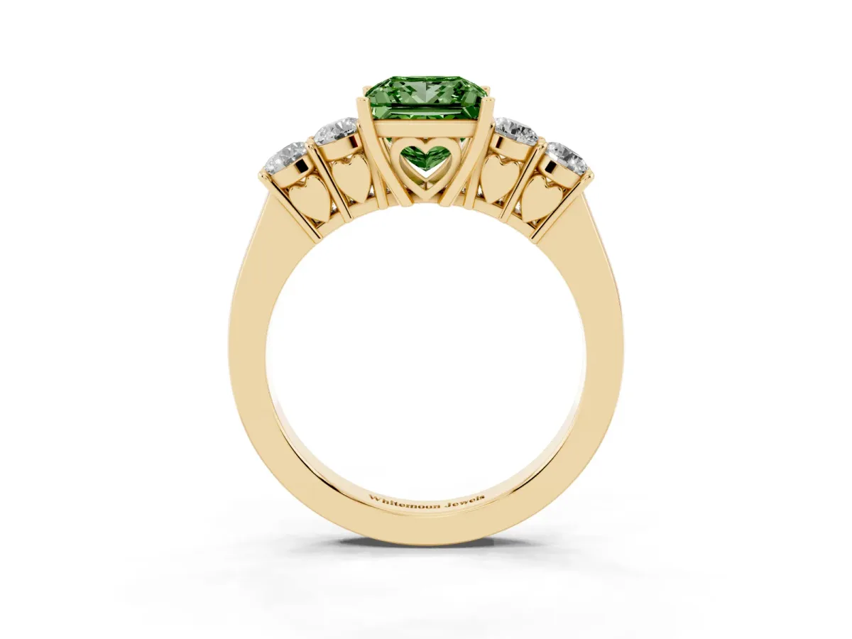 Fancy Green Princess Cut Cut Diamond Five-Stone Prong Set White Gold Ring Yellow gold