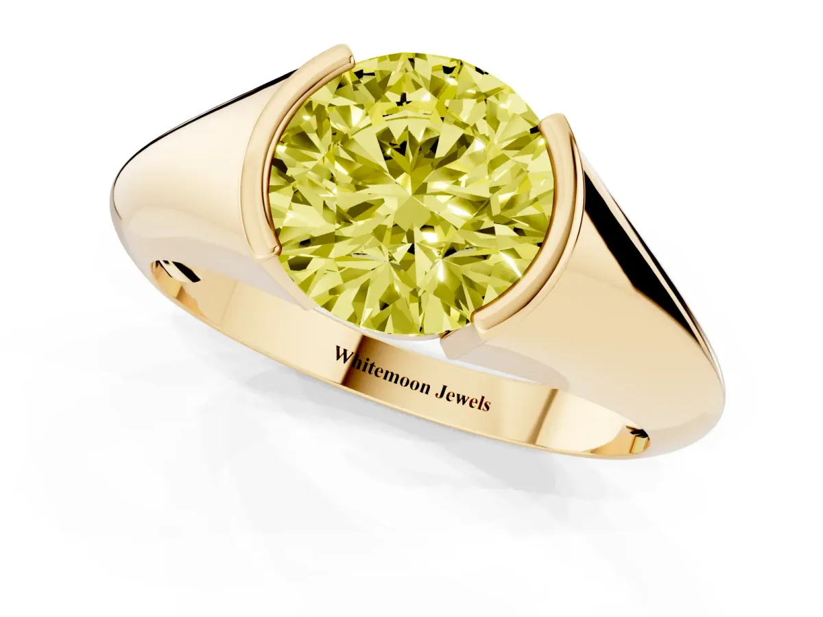 Fancy Yellow Round Cut Solitaire Tension Set Diamond Ring Yellow gold