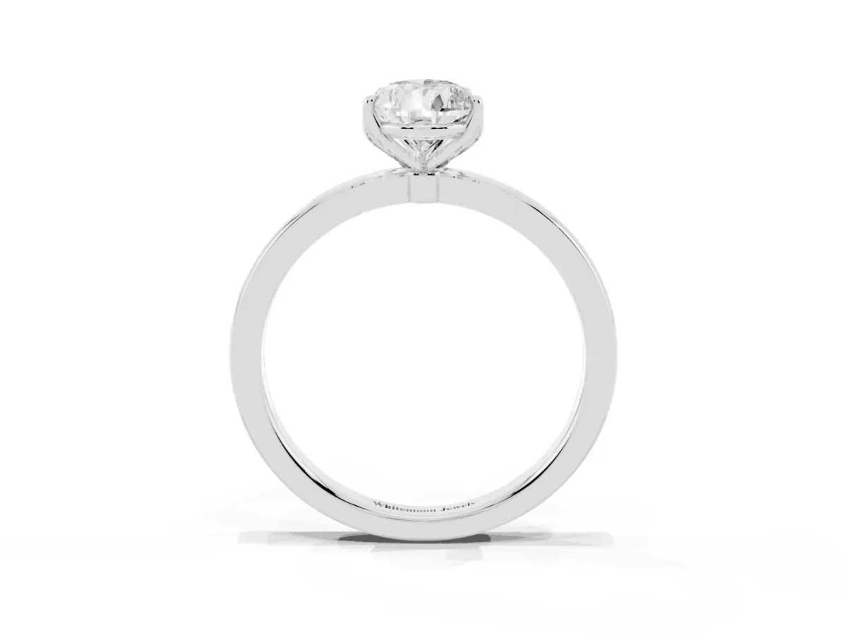 Pear Cut Diamond Solitaire Ring with Thin Band and Prong Setting Platinum