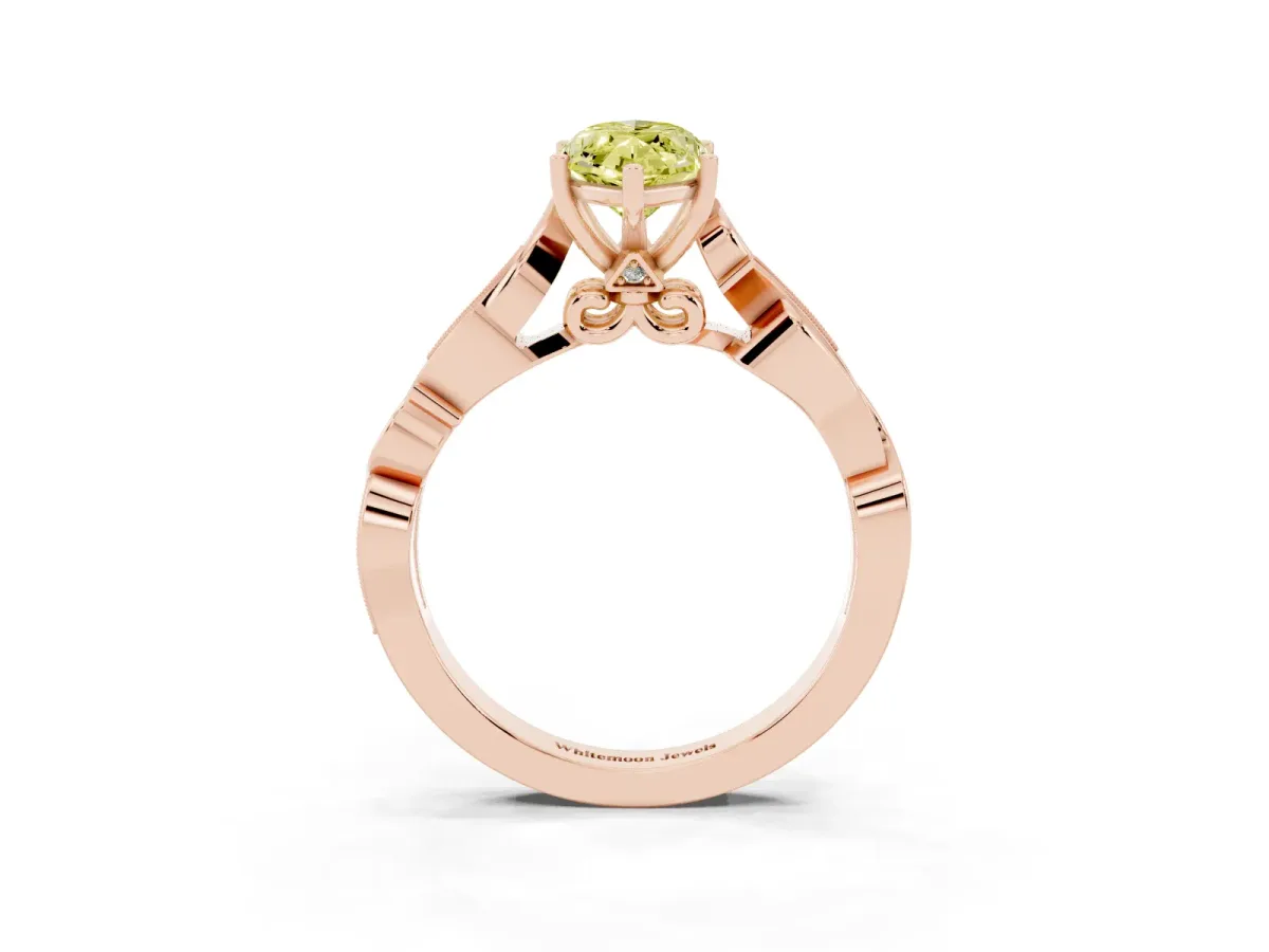 Fancy Yellow Marquise Cut Solitaire Vine Band with Milgrain Prong Setting Rose gold