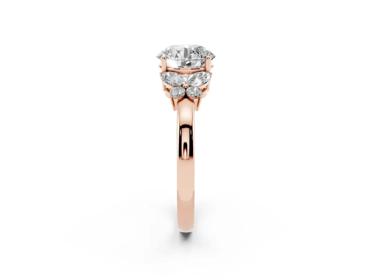 Round Cut Cut Solitaire Floral Diamond Ring with Four-Prong Setting Rose gold