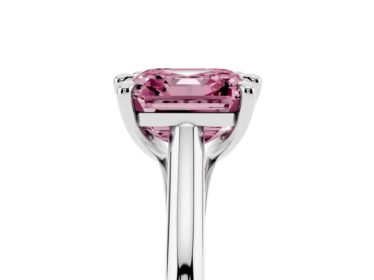 Fancy Pink Asscher Cut Solitaire Engagement Ring with Six-Prong Setting and Classic Band Platinum