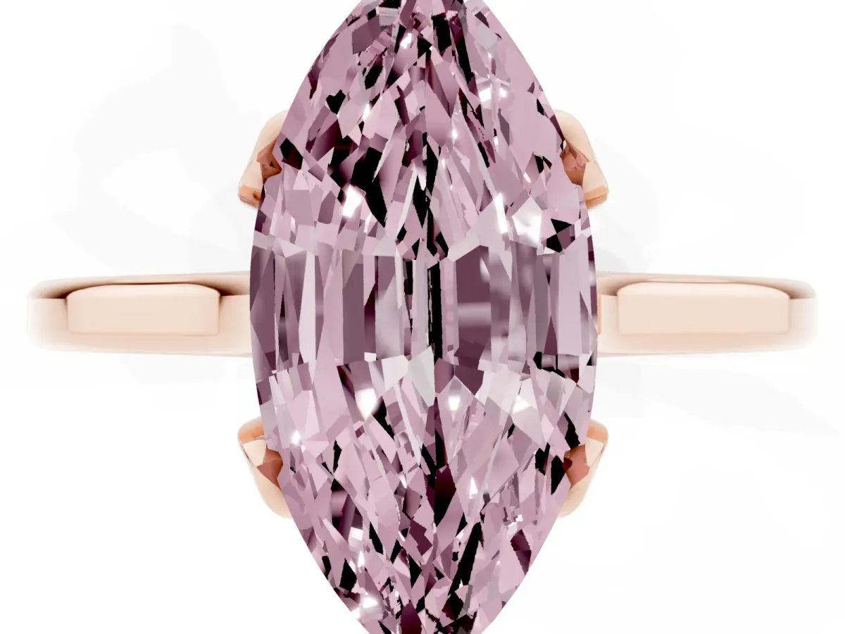 Fancy Pink Marquise Cut Diamond Solitaire Ring with Flower Prong Setting and Classic Band Rose gold