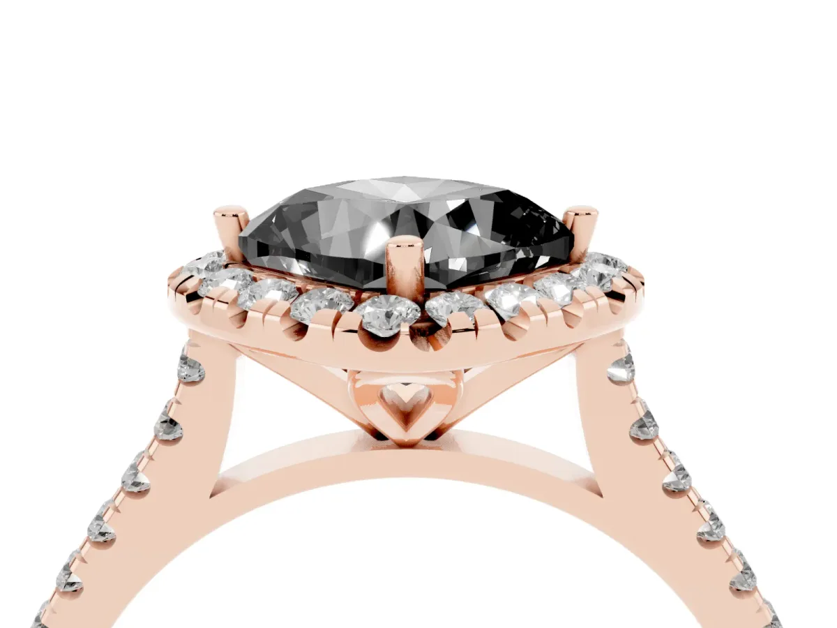 Fancy Black Cushion Cut Diamond Cushion Halo Ring with Pavé Band Rose gold