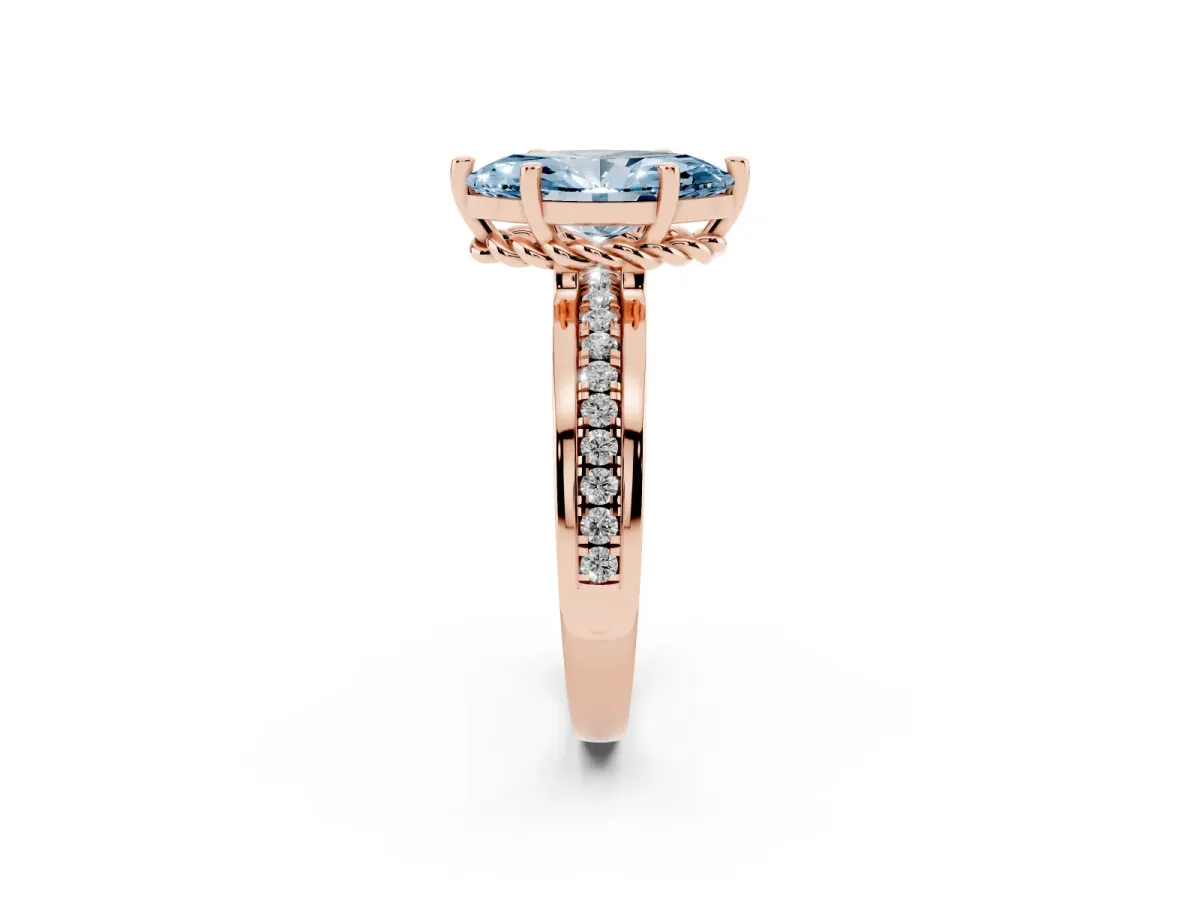 Fancy Blue Marquise Cut Solitaire Diamond Ring with Channel Set Band and Six-Prong Setting Rose gold