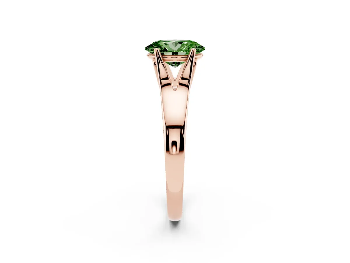 Fancy Green Oval Cut Solitaire Diamond Ring with Cathedral Band and Four-Prong Setting Rose gold