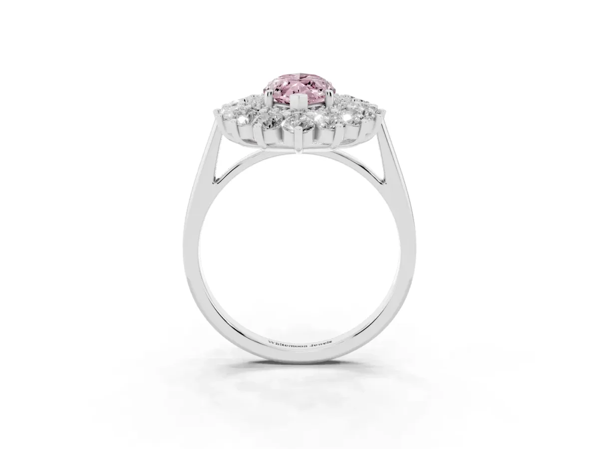 Fancy Pink Marquise Cut Diamond Floral Double Halo Engagement Ring with Prong Setting Silver