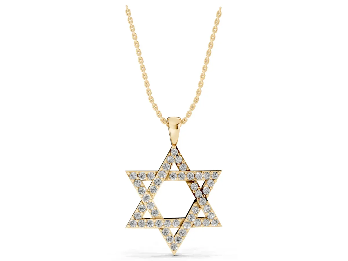 Pavé Round Diamond Star Pendant with Four-Prong Setting Yellow gold